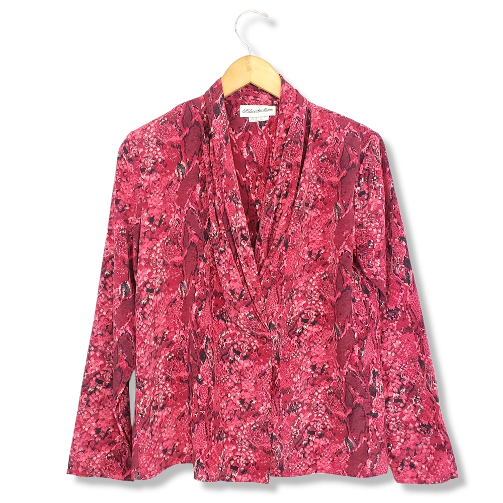 Helene St Marie Vintage Red Snakeprint Blazer Blouse Size Small